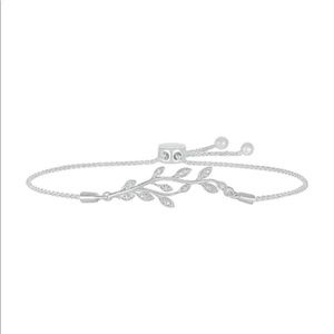 Diamond Accent Leaf Bolo Bracelet in Sterling Silver – 9.5"